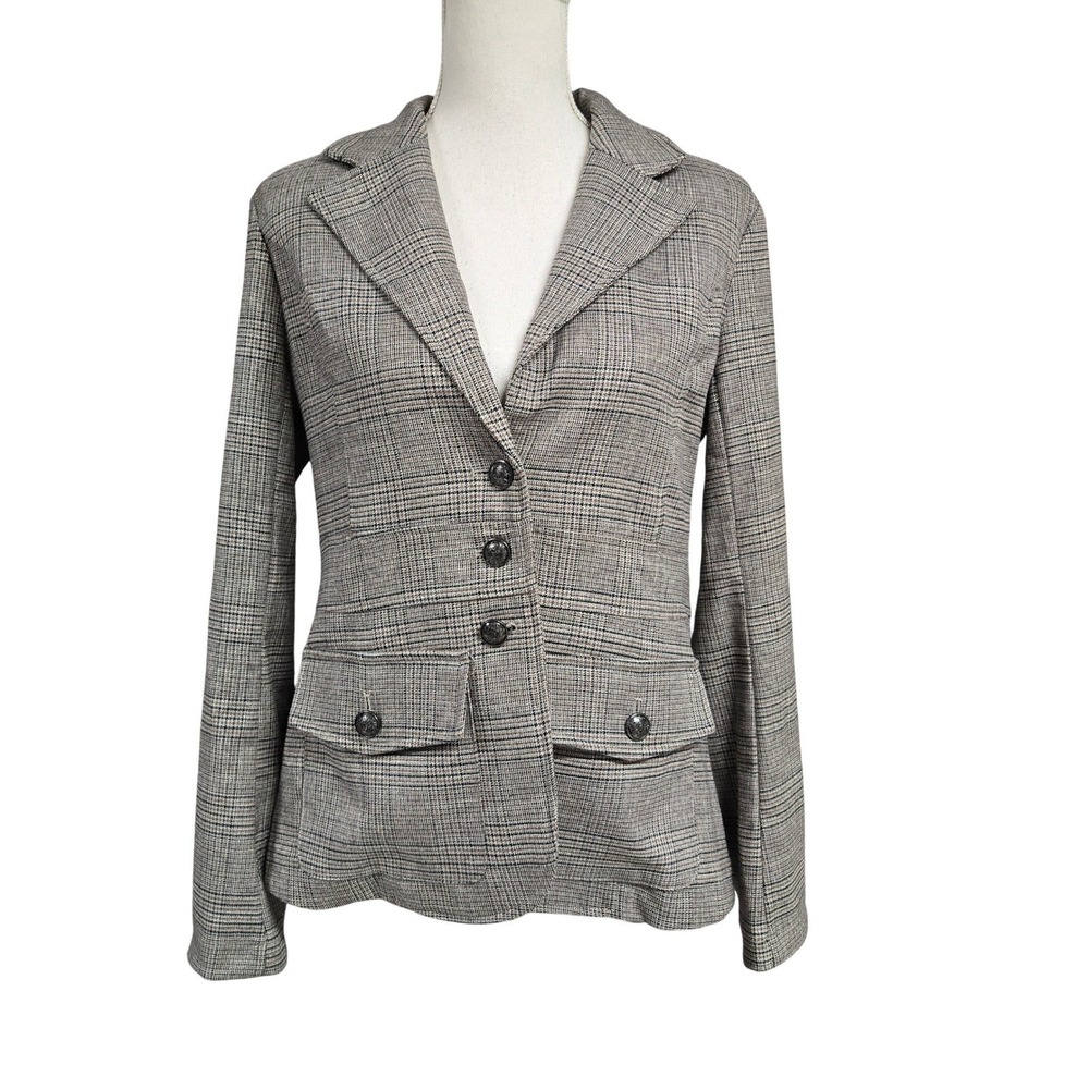 Joie Grey Glen Plaid Blazer Jacket‎ Three Button Stretch Women's Size M